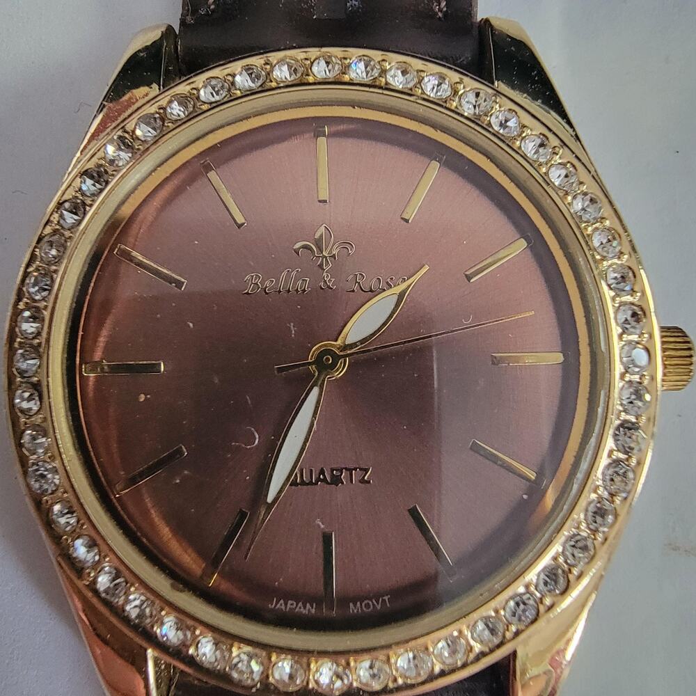 Bella & Rose Womens Watch Brown Dial Gold Brown Faux Leather Quartz Japan Movt